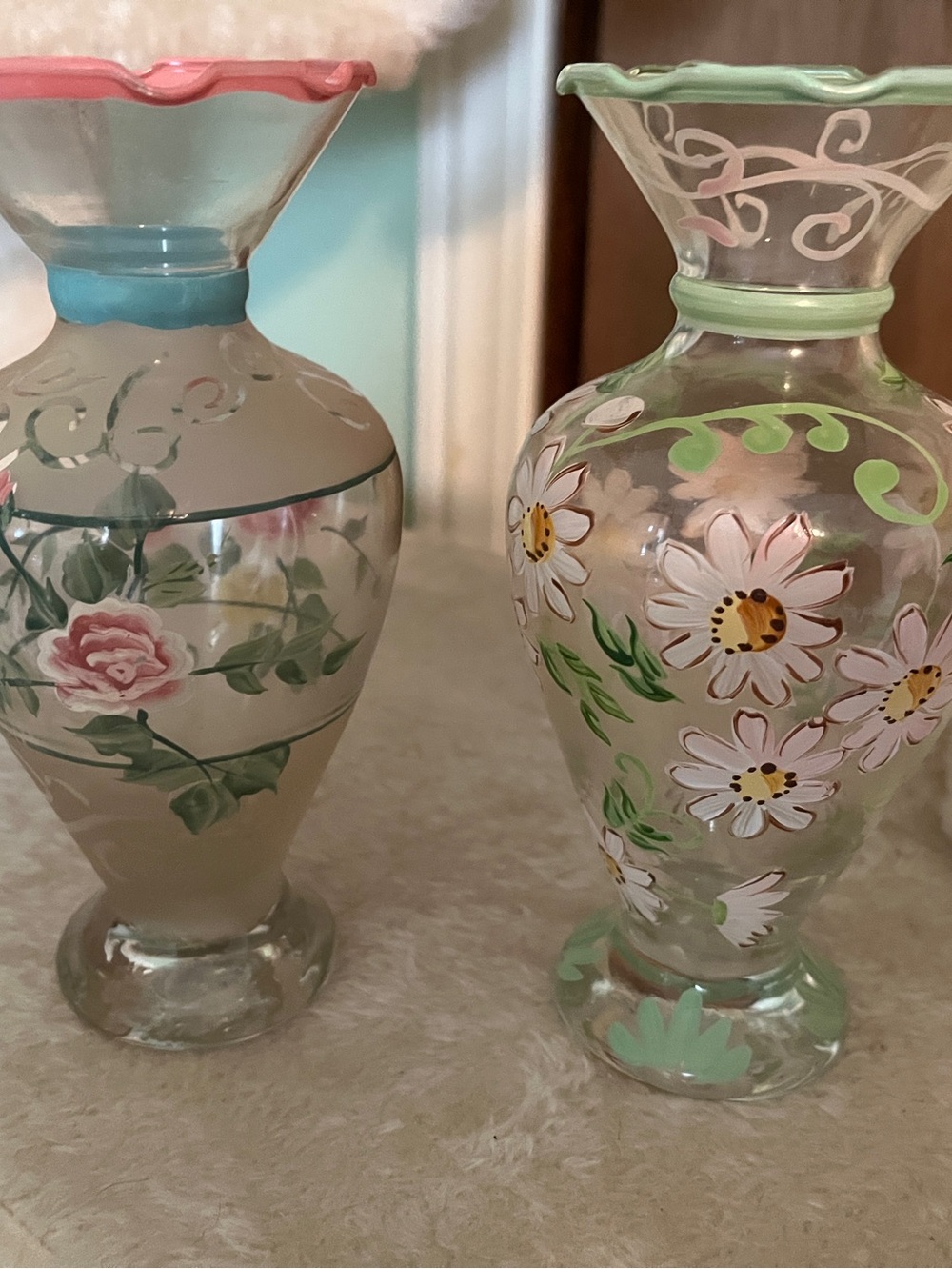 Tracy Porter Hand-Painted Floral Glass Vases— Pink & Green